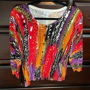Multi-colored patterned cardigan. XL